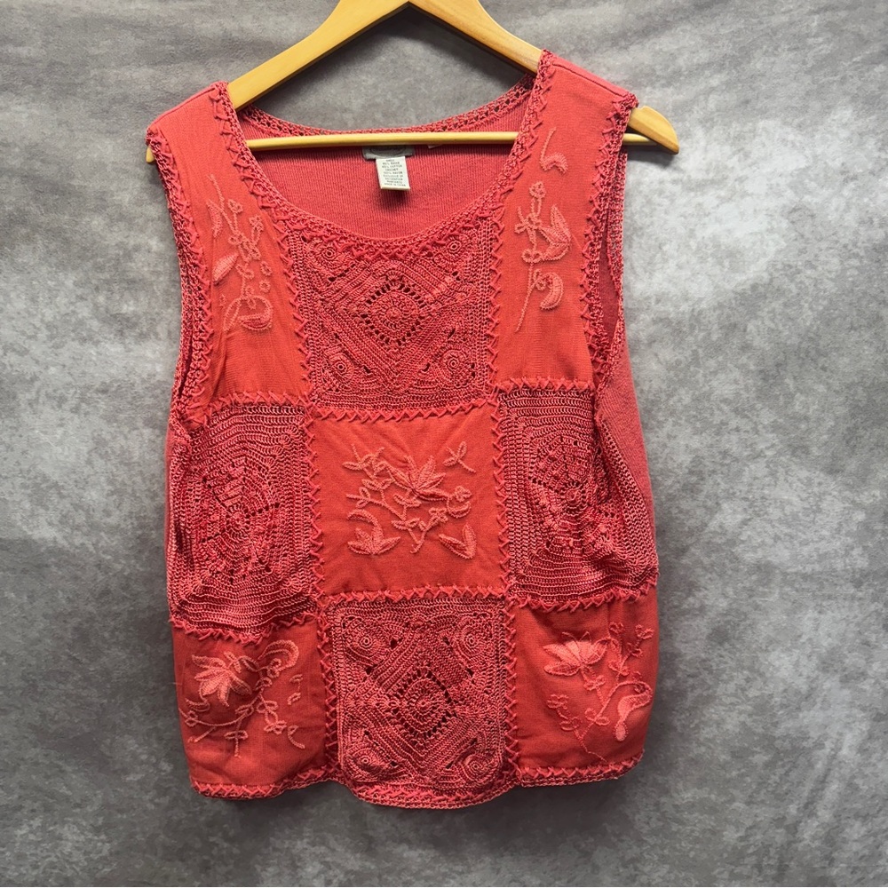 Stoneridge Melon Colored Crocheted Embroidered Sh… - image 1